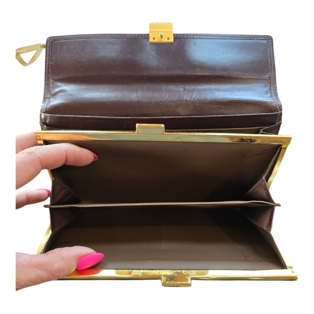 Givenchy Bordeaux Brown Leather Gold Kisslock Bifold Vintage Wallet - Picture 7 of 11